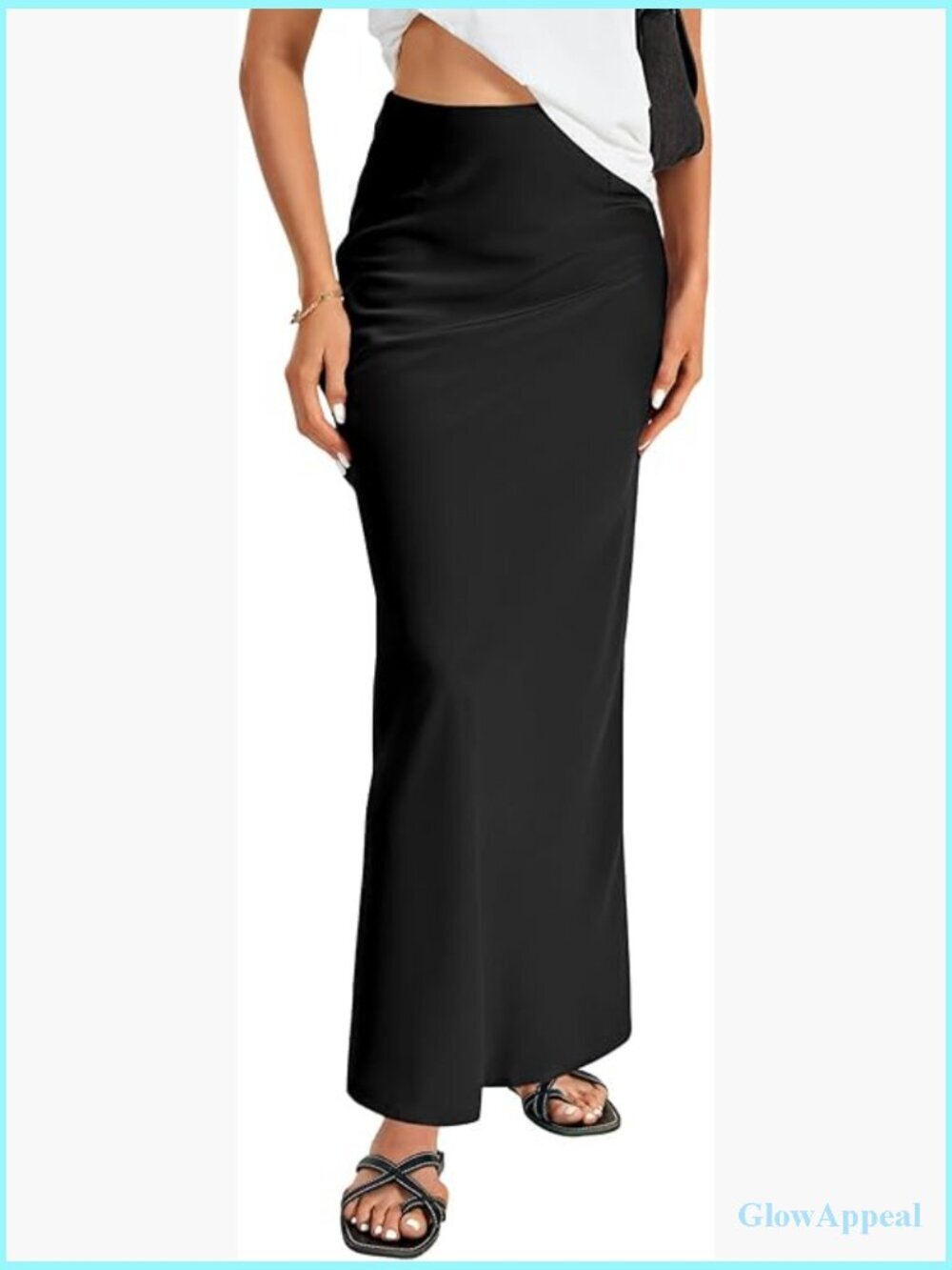 High Waist Flowy A Line Maxi Skirt Satin Silky Long Skirt Ankle Length Zipper